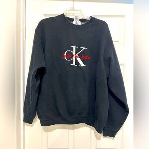 Calvin Klein Jeans Vintage Black Crewneck Embroidered Sweatshirt Size XL